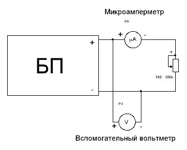 Схема для подбора добавочного резистора.
